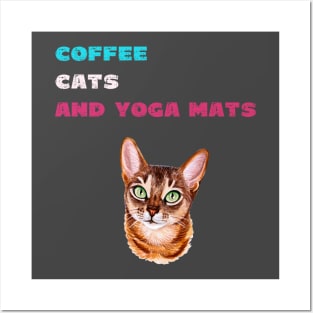 Coffee cats and yoga mats funny yoga and cat drawing Posters and Art